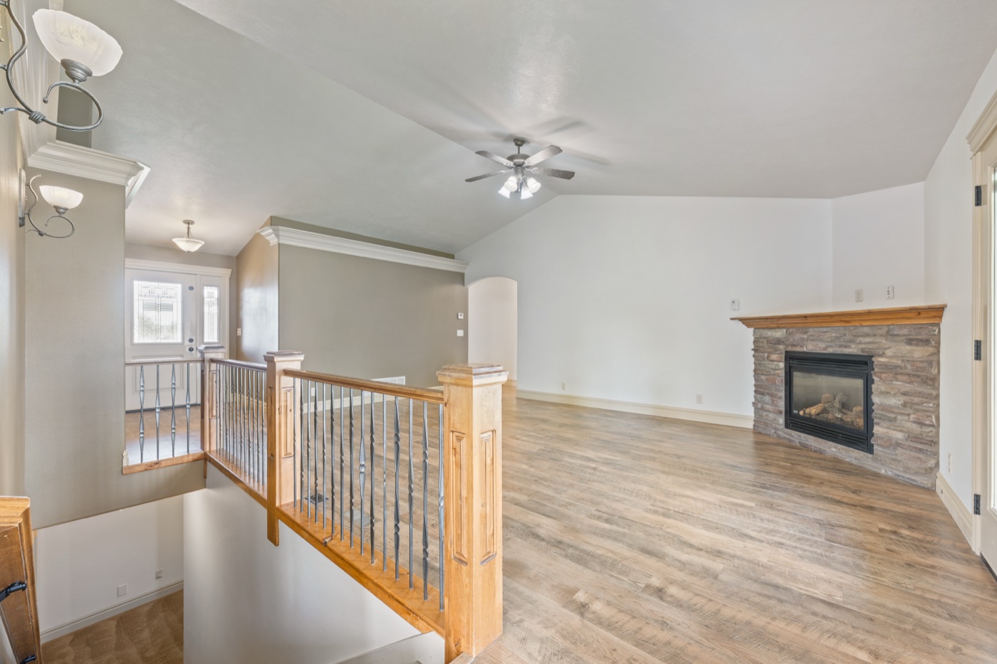 Living room open to kitchen and entry